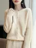 Cárdigan de punto grueso para mujer, 100% lana, siete puntadas, hilo simple, cuello redondo, suave y amigable con la piel, suéter de corte holgado