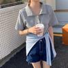Verano Estilo Coreano Retro Estilo Hong Kong Estilo Extranjero Color Sólido Versátil Manga Corta Cuello Camisero polo Camisa de Punto Camiseta de Seda de Hielo Top para Mujer