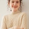 Suéter de Cachemira de Tres Hilos Grueso y Espeso, Nuevo para Otoño e Invierno 2025, de Cuello Semi Alto para Mujer, Suéter de Flor de Cáñamo Holgado y Adelgazante