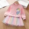 Ropa de otoño para bebé 2023 vestido ropa para niños Nueva falda de malla colorida con costuras para niñas falda de manga larga para niños falda para niños