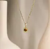 Collar de Acero Inoxidable para Mujer Cadena de Clavícula de Moda Colgante de Flor Geométrica Ojo de Sol Piedra Collar Venta al por Mayor Transfronteriza
