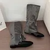 Botas de otoño de estilo retro, ajustadas, con puños apilados, versátiles, con cordones, de tacón de cuña de moda para mujer