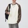 Camiseta Raglan de Algodão Puro de Peso Pesado com Mangas Longas Masculina Americana Costura Contrastante Camiseta Básica Solta Gola Redonda Estilo Igual Masculino e Feminino Camiseta de Manga Longa