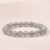 Pulsera de Piedra Lunar Gris Natural, Pulsera de Piedra Lunar Natural, Pulsera de Círculo Único de Labradorita Iridiscente Tipo Hielo, Cadena de Cristal