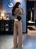 Conjunto de ropa deportiva casual de alta gama para mujer, nueva colección otoño/invierno, sudadera con capucha y cremallera a la moda y pantalones de pierna ancha, efecto adelgazante, conjunto de dos piezas