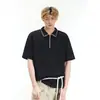 Camisa Polo Manga Curta com Gola Masculina Marca Tendência Verão Patchwork Solta Moda 2026 Camiseta Versátil Cor Sólida Top
