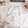 Conjunto de Ropa de Casa de Verano para Niños y Niñas, Cuello Elástico, Pantalones Cortos de Manga Corta, Pijama, Conjunto de Dos Piezas Transpirable, Moderno y Transpirable