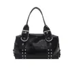 Bolso de Hombro Asimétrico Estilo Coreano para Mujer, Piel Suave, Remaches, Bolso Tote Cilíndrico, Moderno, Gran Capacidad, Bolso de Mano para Viajes y Uso Diario
