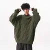 Suéter Tricotado Redondo com Textura Pesada Retrô para Homens e Mulheres no Outono e Inverno Design Simples Solto Pulôver de Casal