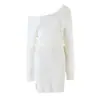 Vestido de tricô elegante ombro a ombro, acinturado, de manga longa, novo vestido de outono justo ao corpo com fenda, minivestido suéter sexy