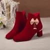 Zapatos de Boda para Mujer 2025 Otoño e Invierno Nuevo Estilo Traje Xiuhe Vestido de Boda Dos Usos Tacones Rojos Zapatos de Novia Botas de Boda