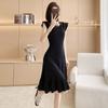 Vestido de Cola de Pez de Seda Negra Hielo Estilo Celebridad Xiaoxiang para Mujer Vestido de Punto de Alta Gama para Mujer de Trece Filas de Guangzhou Vestido Negro Pequeño