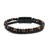 Pulseira de corda de couro de liga masculina europeia e americana, pulseira de pedra natural, olho de tigre duplo, pedra vulcânica, pulseira de contas, fabricantes