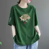 Comércio Exterior Transfronteiriço Tendência Nacional Estilo Antigo Estampa de Leque Tamanho Grande Artístico Emagrecedor Tamanho Grande MM Blusa Manga Curta Camiseta Camada Base Feminina
