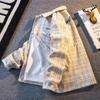 Camisa xadrez vintage bordada com letras, camisa solta para homens, de rua alta, jaqueta para primavera e outono, figura de casa # XXF002
