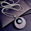 Cadena de suéter redonda con cristal azul de moda estilo coreano para mujer, larga, nueva, otoño e invierno, versátil, collar, colgante de joyería de cristal de alta gama