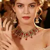 Moda Europea y Americana Estilo Étnico Estilo Retro Indio Gema Perla Borla Gargantilla Exagerada Pendientes Anillo Juego de Joyería