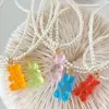 Collar de oso de resina con perlas de imitación de hada súper dulce europea y americana, lindo oso de color caramelo de dibujos animados, cadena de clavícula doble