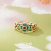 Anillo de recogida de flor de noche de Plata 999.9 para pie Anillo ajustable de esmalte chino para regalo del Día de la Madre