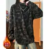 Camiseta Sudadera Térmica de Polar Doble Cara con Tie-Dye de Lobo del Territorio del Norte para Hombre, Estilo Americano, Hombro Normal, Manga Larga, Otoño e Invierno, Cuello Semi Alto