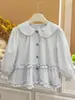 Nueva colección de otoño de algodón puro, camisas estilo baby doll con encaje a cuadros estilo coreano para niñas, camisas de moda para bebés, camisas infantiles y ropa infantil