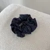 Elástico de Cabelo Retro Coreano Azul Marinho de Camada Dupla com Bolinhas para Meninas, Estilo Universitário, Faixa para Coque ou Rabo de Cavalo Iluminadora