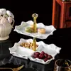 Venta al por mayor transfronteriza de Platos de Fruta Cerámicos Creativos de Lujo Ligero, Platos para Bocadillos de Té de la Tarde, Platos para Pasteles de Postre, Platos de Fruta de Dos y Tres Niveles