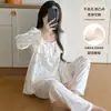 Pijama de Mujer de Doble Capa con Encaje, Cuello Cuadrado, Estilo Princesa, con Almohadillas Fijas en el Pecho, Ropa de Casa, Nuevo Otoño 2026