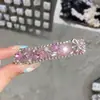 Pasador de Cristal con Diamantes Morados de Lujo Ligero Estilo Coreano para Mujer, Pinza de Flequillo con Lazo de Perlas, Accesorio para el Cabello Elegante Versátil a la Moda