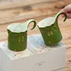 Juego de Tazas de Café con Mandarina Verde Espolvoreada con Oro Taza de Latte Cerámica Taza de Espresso de Alto Valor Par de Tazas Chinas Caja de Regalo