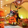 Linterna de Halloween para Niños Material Hecho a Mano DIY Bolso de Mano Linterna de Calabaza de Ratán Accesorios para Fotos Arreglo Regalos Decorativos
