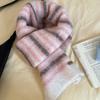 Bufanda de Lana Rayada de Colores Estilo Coreano Estudiante Ins Rosa Tejida Combinación de Colores Bufanda Versátil Cálida en Otoño e Invierno