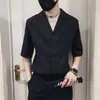Camisa de Manga Corta de Seda de Hielo de Alta Calidad para Hombre Verano Marca Trendy Casual Rufián Guapo Camisa de Manga Media Camisa de Manga Media Trendy para Hombre