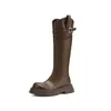 Botas largas para mujer 2026 otoño e invierno nuevo estilo europeo y americano, cierre trasero, punta redonda, botas altas de suela gruesa, botas de montar forradas de polar