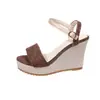 Nuevas sandalias de cuña con parte superior de tela para comercio exterior, verano 2026, plataforma, suela gruesa, Amazon, tamaño grande europeo y americano, sandalias romanas para mujer