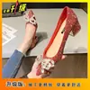 Sapatos com Salto Bloco para Uso Diário Que Não Cansam Seus Pés, Sapatos de Noiva com Lantejoulas, Novos Sapatos de Salto Alto Estilo Francês 2025 Primavera/Verão para Mulheres