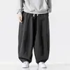 Calça jeans lanterna masculina retrô moderna estilo japonês, calça harém com cordão plus size, calça longa casual solta de perna reta e larga