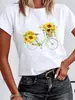 2026 Letra Amor Flores Tamaño Grande Cuello Redondo Estampado Camiseta Blanca Manga Corta Ropa para Mujer Comercio Exterior Transfronterizo Ebay Amazon