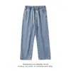 Pantalones de mezclilla ligeros y frescos de verano para hombre, estilo americano de pierna recta con cintura elástica y pierna ancha, pantalones de mezclilla de color liso con cordón