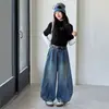 Pantalones Vaqueros Anchos para Niñas Primavera y Otoño 2026 Nuevo Estilo Coreano Sueltos Largos Pantalones Curvos Retro Elegantes