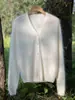 Cárdigan de punto para mujer, cuello en V, cepillado, de un solo botón, 100% cachemira pura, otoño e invierno, corte holgado, efecto adelgazante, con botones de perla