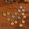 Set de Collar y Aretes de Trébol de Cuatro Hojas Chapado en Oro de 18 Quilates de Lujo Ligero para Mujer Cadena de Acero Inoxidable 304 Juego de Cierres para Aretes