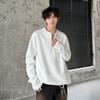 Suéter masculino estilo americano com zíper pela metade, de alta qualidade, para primavera e outono, camiseta de manga comprida pesada, base interna preta, camisa Henry