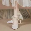 Zapatos de Tacón Alto con Lazo 2026 Estilo Nuevo de Primavera Zapatos Elegantes para Combinar con Vestidos, Tacones Finos Estilo Chanel, Punta Fina con Detalle de Perla, Sandalias de Estilo Maduro