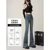 Jeans de Cintura Alta con Borde de Piel y Botones de Cuerno para Mujer 2024 Primavera y Otoño Nuevos Pantalones Elásticos Micro La Retro Tendencia Ins Forma de Pera