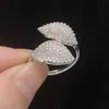 Bestseller transfronterizo: Anillo de lujo ligero de diamantes multicolor en forma de marquisa con doble hoja, estilo europeo y americano, anillo abierto ajustable exagerado