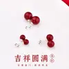 Pendientes de Plata Pura 999 con Cinabrio, Elegantes Pendientes Retro Forma de Frijol Rojo Nuevo Estilo