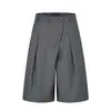 Pantalones Cortos de Alta Gama Estilo Americano 11Kn para Hombres y Mujeres, Corte Holgado, Versátiles para el Trabajo, Abotonados en Diagonal, Plisados, de Pierna Recta, Casuales
