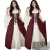 Fantasia de Halloween Amazon Vestido de princesa europeia e americana amarração na cintura Vestido retro medieval renascentista