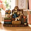 Bestseller transfronterizo de Amazon: adorables y peculiares figuritas de madera de calabaza rosa, espantapájaros y pequeño fantasma, con una niña leyendo un libro